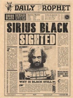 an old newspaper with the caption sirius black signed