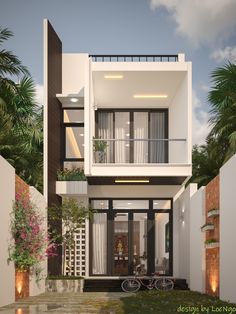 this is an artist's rendering of a modern house in the tropical style with balconyes and balconies