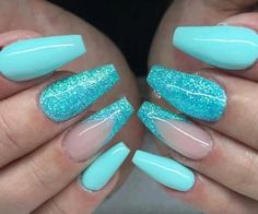 Tiffany Blue Nails, Nails Light Blue, Nails Short Acrylic, Turquoise Nails, Nails Blue, Nails Glitter