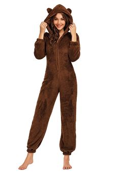 PRICES MAY VARY. Machine wash or hand wash, do not bleach Front zip up closure, long sleeve, elastic cuff & closed bottom Comfy jumpsuit pajamas with cute ear hood and tapered leg, footless, made of super soft, thermal and fluffy Sherpa fabric, solid color: grey/ black/ pink/ red/ brown/ navy blue/ light purple available Great choice for sleep wear, lounge wear, cosplay, pajama party, vacation in cold weather, cozy and funny; Also perfect Halloween and Christmas pajamas for family SIZE: Please r Pyjamas Onesie, Silk Shirt Blouses, Warm Pajamas, Pajamas For Women, Blue Black Color, Onesie Pajamas, Fleece Pajamas, Women Street, Tutus For Girls