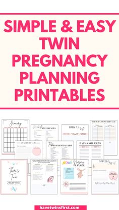 the printable planner is shown with text that reads simple and easy twin pregnancy planning printables