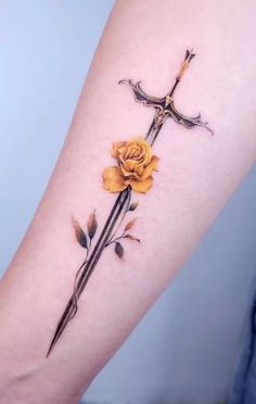 Feminine Viking Tattoo, Feminine Dagger Tattoo, Rose And Dagger Tattoo, Bestie Tattoos, Bookish Tattoos, Rose Tattoos For Women, 4 Tattoo, Nature Tattoo, Dagger Tattoo