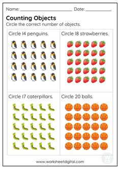 worksheet for counting the number of objects to be used in this game, which includes