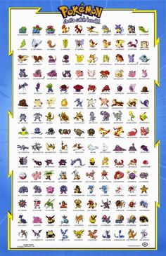 the pokemon poster is displayed on a blue background with an image of various cartoon characters