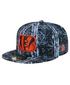 the new era nfl hat in black and white tie dye with an orange logo on it