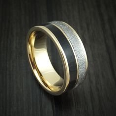 two tone gold and silver wedding ring with black inlays