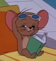 a cartoon mouse wearing sunglasses reading a book