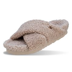 Introducing our fashionable and comfortable women's slipper with two crossed front straps. This slipper features a stylish beige teddy style faux fur upper material that adds a touch of elegance to your footwear collection. The teddy style faux fur material is soft to the touch, providing a cozy and warm feel to your feet. The slipper is designed with a beige EVA outsole, which is lightweight and flexible. The EVA material is durable and provides excellent shock absorption, ensuring a comfortable and stable walking experience. The soft footbed is specifically engineered to provide you with maximum comfort and support throughout the day. It is made from high-quality materials, providing superior cushioning and arch support. The slipper also features a teddy style faux fur footbed lining, wh Teddy Style, Faux Fur Material, Comfortable Slippers, Footwear Collection, Women's Slippers, Womens Slippers, Running Errands, Croatia, Snug Fit