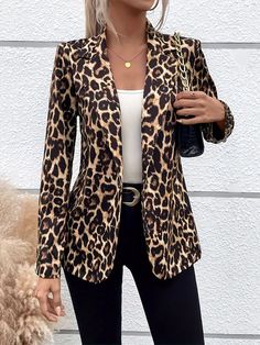 Outfit Verano, Fitness Watches For Women, Leopard Print Blazer, White Wardrobe, Look Formal, Lapel Blazer, Lapel Jacket, Modern Shoes, Wardrobe Armoire