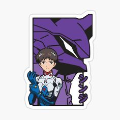 an anime character with purple hair and blue gloves sticker