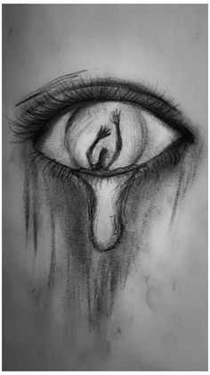 a drawing of an eye with a tear coming out of the iris's side