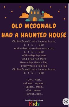 an old mcdonald had a haunted house poster with the words, old mcdonald had a halloween house