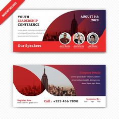 two red and blue business banners with the words youth leaders conference on them, one is for