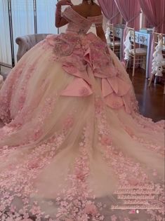 Gorgeous Quinceanera Dresses, Strawberry Quince Dress, Quince Dress Aesthetic, Pretty Quinceanera Dresses Pink, Quince Color Themes, Quiencenara Dress, Pink And Green Quinceanera, Pink Quinceanera Decorations