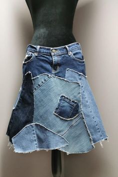 Patchwork Denim Skirt, Patchwork Skirt, Upcycled Denim, Denim Patchwork, Beautiful Skirts