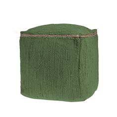 a green knitted storage bag on a white background