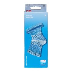 a package of blue and white knitted socks