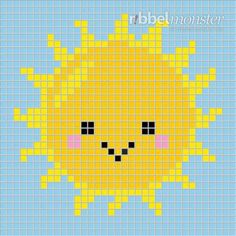 a pixellated image of the sun in yellow and blue