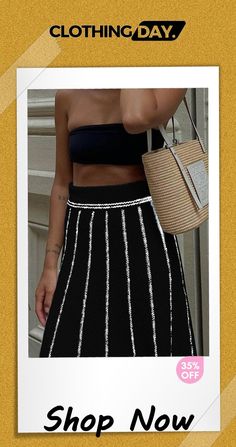 Striped Fringe Hem Knit Skirt Color Pick, Knit Skirt, Waist Length, Womens Bottoms, Midi Skirt, Skirt, Knitting, Free Shipping