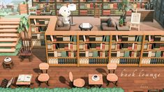 Acnh Island Library, Reading Area Animal Crossing, Things To Make In Animal Crossing, Animal Crossing Library Ideas, Acnh Date Spot, Outdoor Library Animal Crossing, Animal Crossing Island Inspiration Town Square, Animal Crossing Library Outdoor, Acnh Outdoor Library Ideas