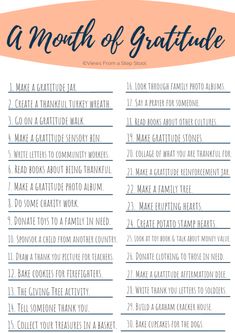 a printable list for the month of gratitude with text that reads,'a month of