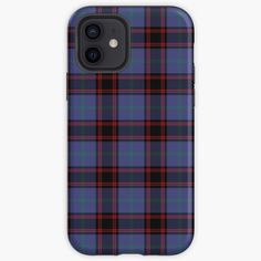 the blue and black tartan plaid pattern iphone case is shown with an extra protection cover for