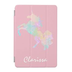 a pink ipad case with an unicorn on it