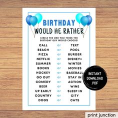 printable birthday word list for kids with balloons on the top and words below it