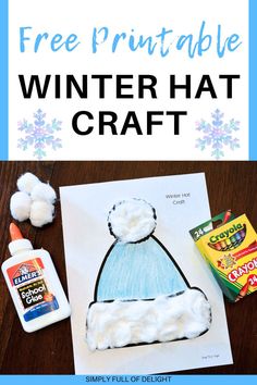 Preschool Easy Winter Hat Craft (Free Printable) Clothing Activities For Preschool Ideas, January Craft For Kindergarten, New Year Activities For Preschoolers, Winter Wonderland Lesson Plan Toddlers, Art For January For Kids, Winter Activities Preschool Crafts, Winter Craft For Pre Schoolers, Winter Crafts Kindergarten Art Projects, Winter Wear Crafts For Toddlers