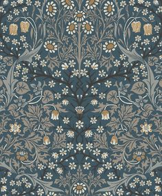 Sample Victorian Garden Peel-and-Stick Wallpaper in Aegean Blue & Warm Stone Stiffkey Blue Wallpaper, Blue Wallpaper Library, Aegean Blue, Chic Interior Design, Victorian Garden, Stone Wallpaper, Arts Crafts Style, Organic Pattern, British Heritage