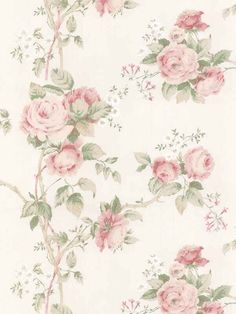 a blue wallpaper with pink roses and white flowers in the center on a light blue background