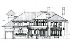 a drawing of a large house with lots of windows