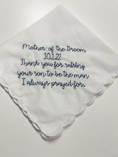 Thank You For Raising Man Of My Dreams, Gifts For Son In Law On Wedding Day, Mother In Law Handkerchief Wedding, Mother Of The Bride Hankie, Gifts For Mother Of The Groom., Customizable Handkerchiefs For Wedding And Mother's Day, Embroidered Hankerchief Wedding, Groom Handkerchief, Gift For Mother In Law