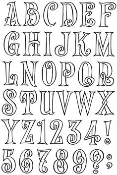 an old english alphabet with the letters and numbers drawn in black ink on white paper