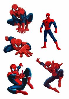 four different types of spider - man in various poses