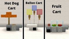 three different types of fruit carts with labels on the front and back sides for each one