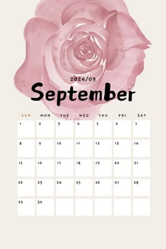 a calendar with a pink rose on it