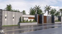 an artist's rendering of the entrance to a building with palm trees in the background