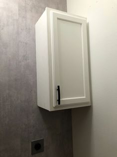 a white cabinet mounted to the side of a wall