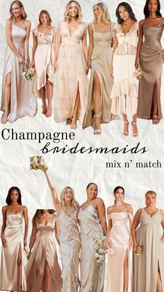 the bridesmaids are all wearing different dresses