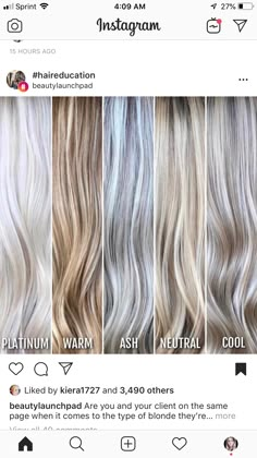 Blonds Going Grey, Colour For White Hair, Different Blondes Tones, Blond Cool Tones, Highlight Tones Chart, Grey Tones Hair, White Ash Blonde Hair Highlights, Blonde With Grey Undertones, Ashy Bleach Blonde Hair