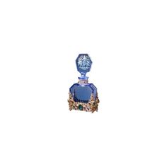 an image of a blue bottle with jewels on the top and bottom part, in front of a white background