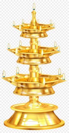 a golden three tiered fountain with candles on top