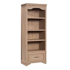 a tall wooden bookcase with two drawers