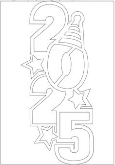 the number twenty five coloring page with stars and a cup on it, as well as an arrow