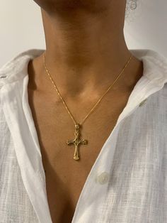 Vintage Cross Pendant design made of Gold Vermeil: Thickest 3 Micron Gold plate on Solid 925 Sterling Silver. Matching Ring & Earrings - please ask me Details: • Pendant Height 38mm, Width 20mm • Free Complimentary Chain • 18k Gold Vermeil SKU TE-112 Gothic Gold Cross Necklace, Cool Jewellery Aesthetic, Thick Cross Necklace, Vintage Gold Cross Necklace, Statement Cross Necklace, Rustic Gold Cross Necklace, Big Gold Cross Necklace, Tarnish Resistant Sterling Silver Cross Jewelry, Gold Plated Crucifix Jewelry Gift