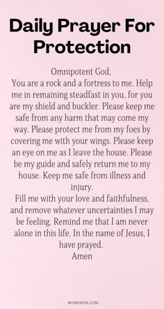 a pink paper with the words daily prayer for protection