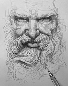 a pencil drawing of a bearded man's face