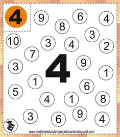 the number 4 worksheet for children to learn how to write numbers and place them in