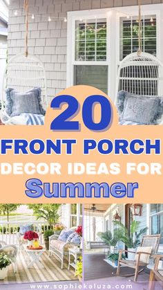 20 awesome front porch decor ideas for summer, hanging chairs on front porch, boho summer decor porch, seasonal porch decor Wrap Around Porch Decorating Ideas, Porch Wall Decor Ideas, Boho Summer Decor, Summer Porch Ideas, Back Porch Decorating, Front Porch Chairs, Porch Decorating Summer, Beach Porch